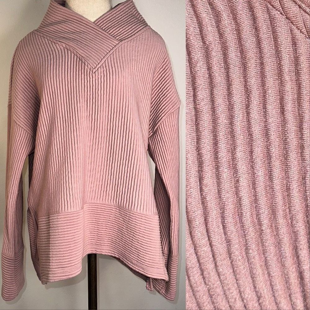 Tahari Sport Womens L Blush Pink Oversized Ribbed Athleisure Pullover Sweatshirt